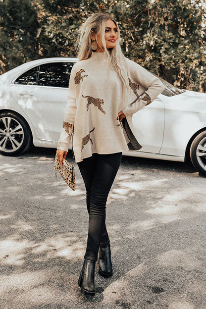 Casual retro tiger and leopard print long-sleeved top