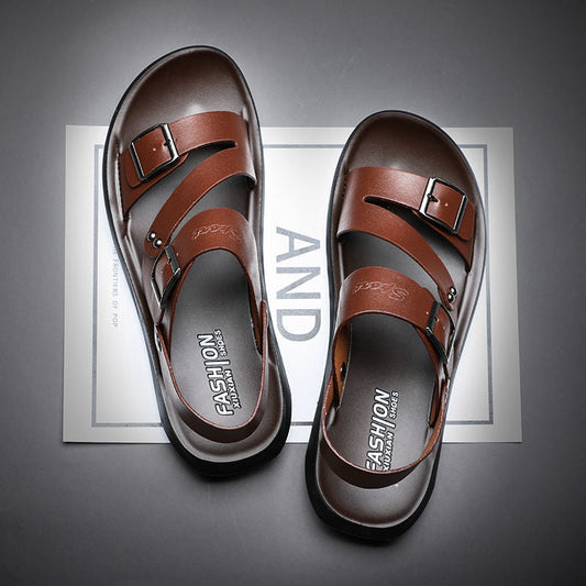 🔥 Liquidação 🔥 Novas sandálias masculinas de couro para praia