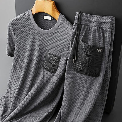 Men's Houndstooth Anti-Wrinkle Short Sleeve Sports Suit