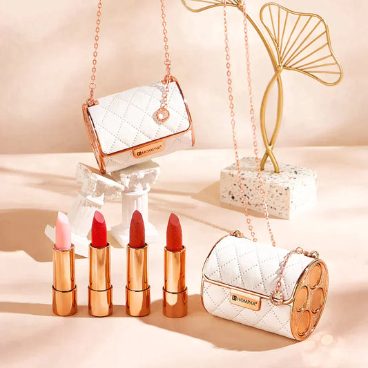 Velvet Matte Lipstick Set with Stylish Chain Bag